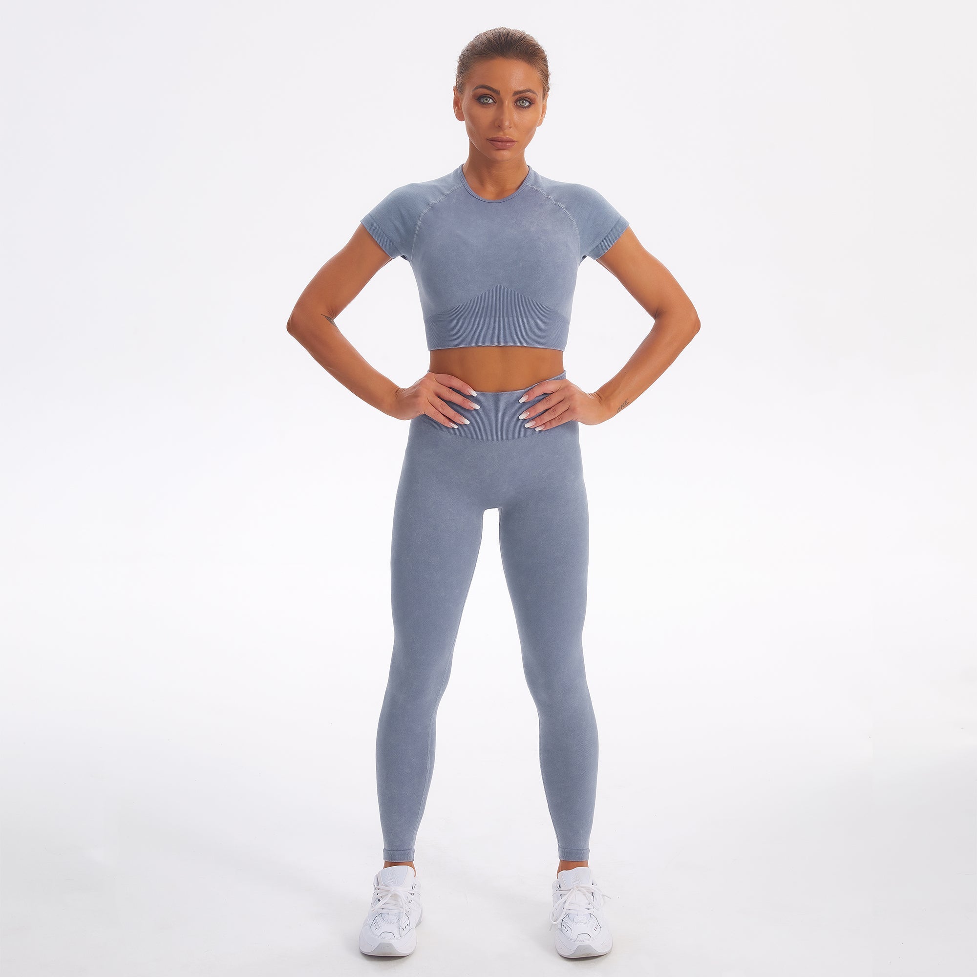 Nahtloses Gym-Yoga-Set, Kurzarm-Top und Leggings