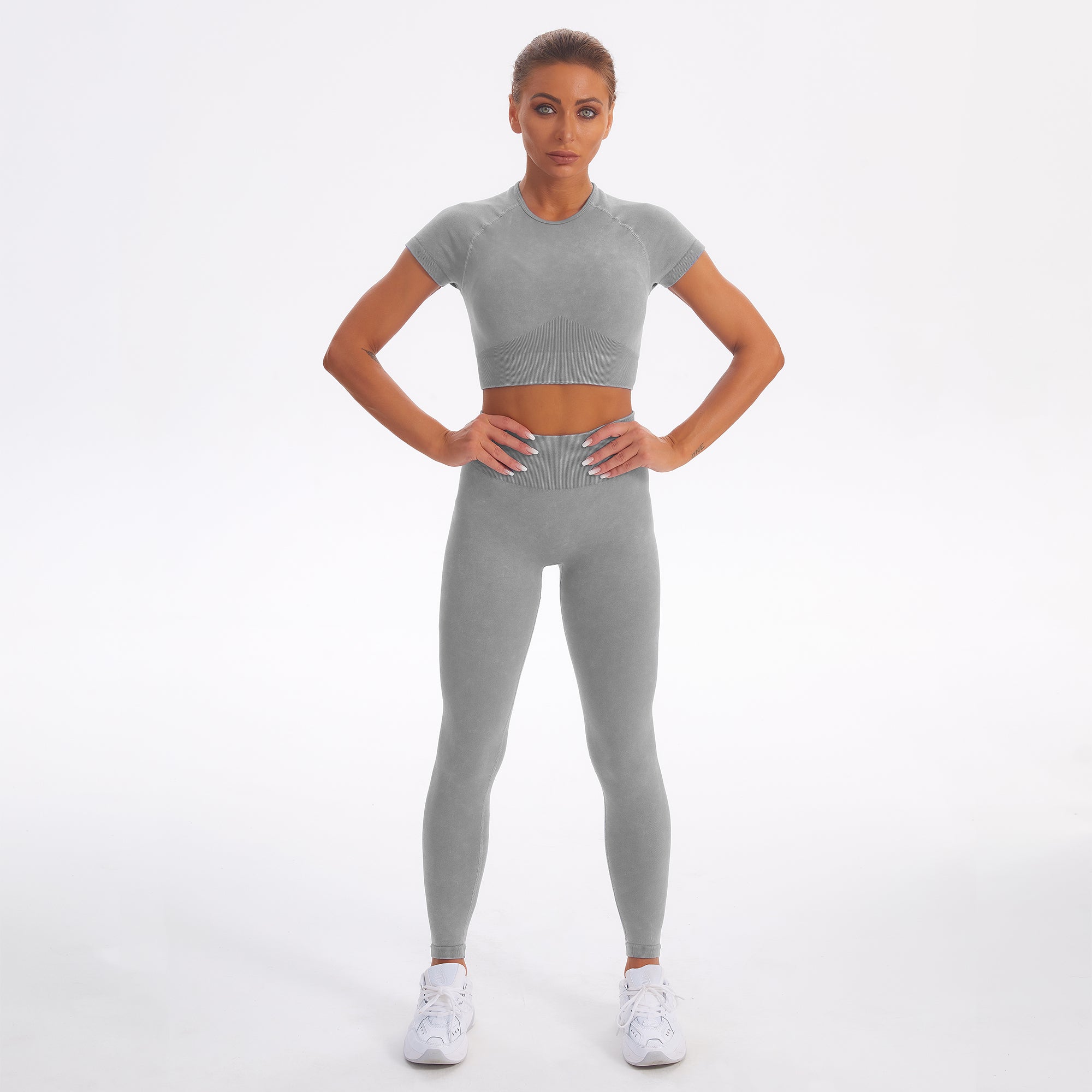 Nahtloses Gym-Yoga-Set, Kurzarm-Top und Leggings