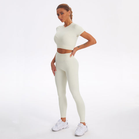 Nahtloses Gym-Yoga-Set, Kurzarm-Top und Leggings