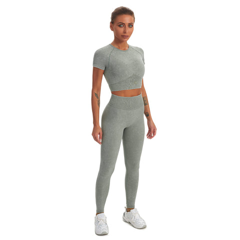 Nahtloses Gym-Yoga-Set, Kurzarm-Top und Leggings