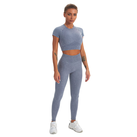 Nahtloses Gym-Yoga-Set, Kurzarm-Top und Leggings