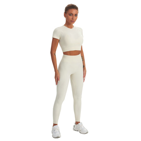 Nahtloses Gym-Yoga-Set, Kurzarm-Top und Leggings