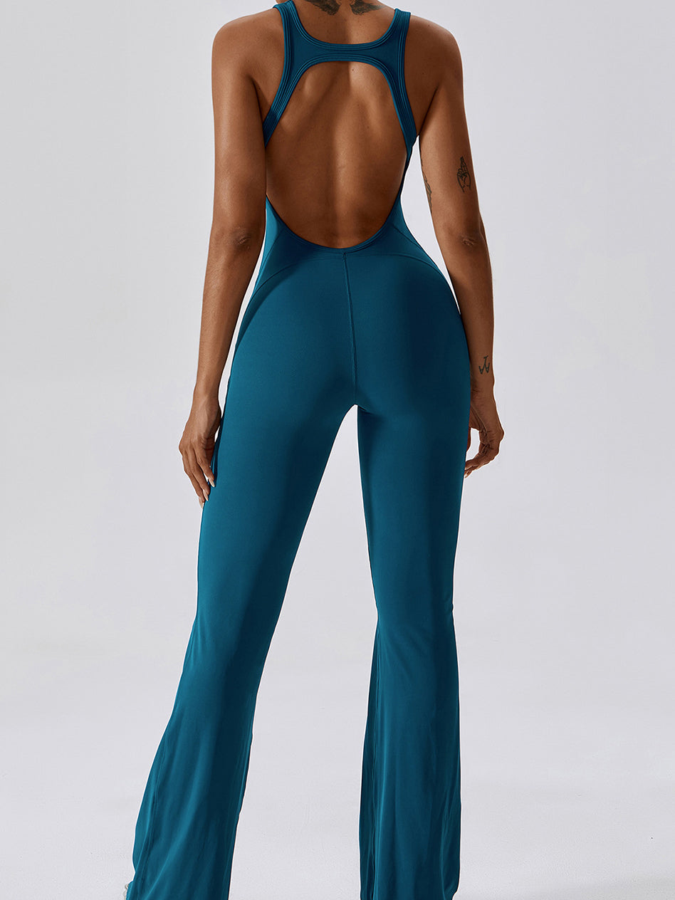 Brushed Flare Jumpsuit Open Back