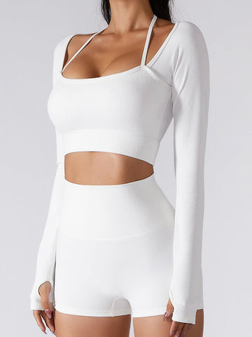 Live In Rib Halter Long Sleeve Crop Top