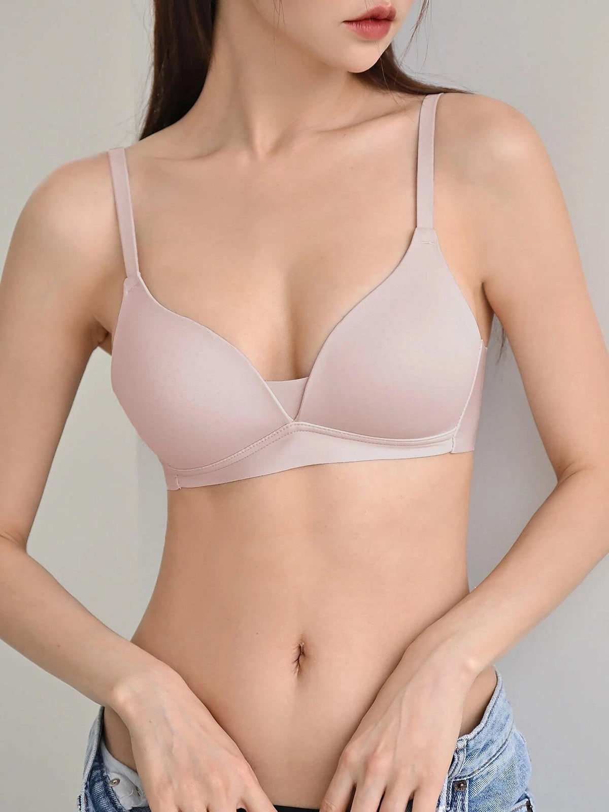 Solid No Show Wireless Bra Baby Pink