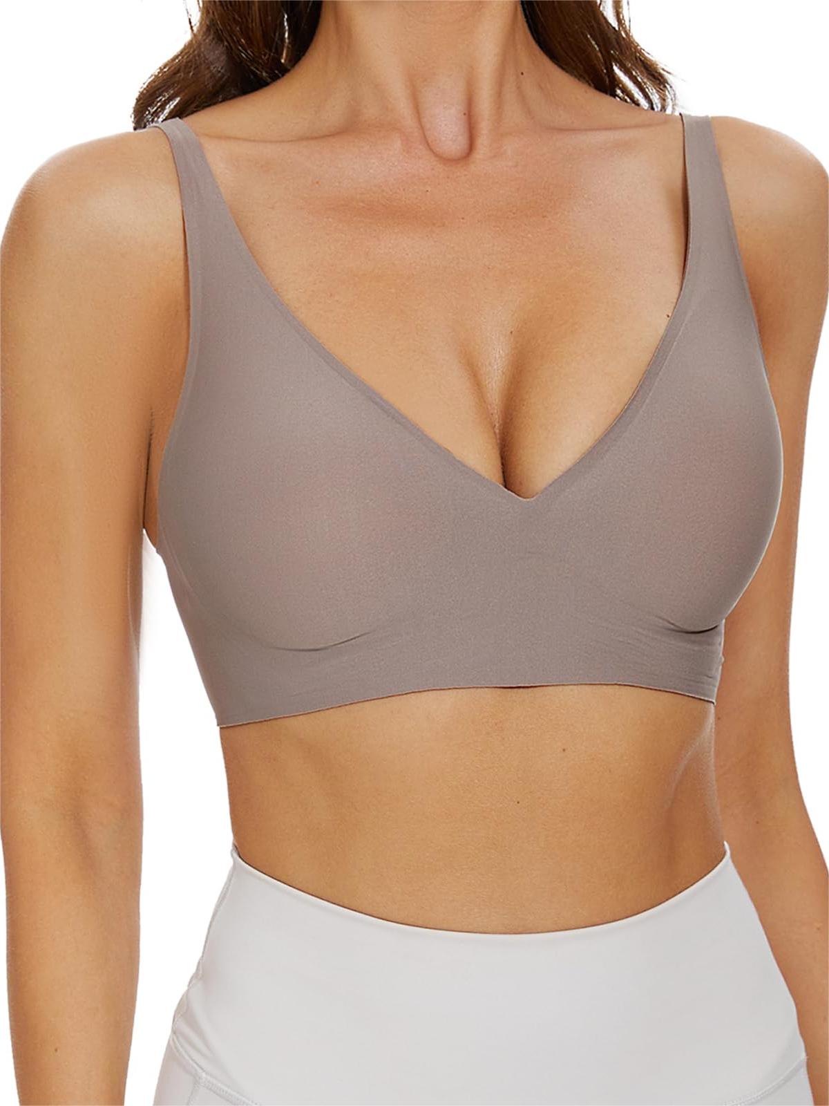 Haullps Wirefree Seamless Bra for Invisible Deep V Plunge Bra with Removeable Padding