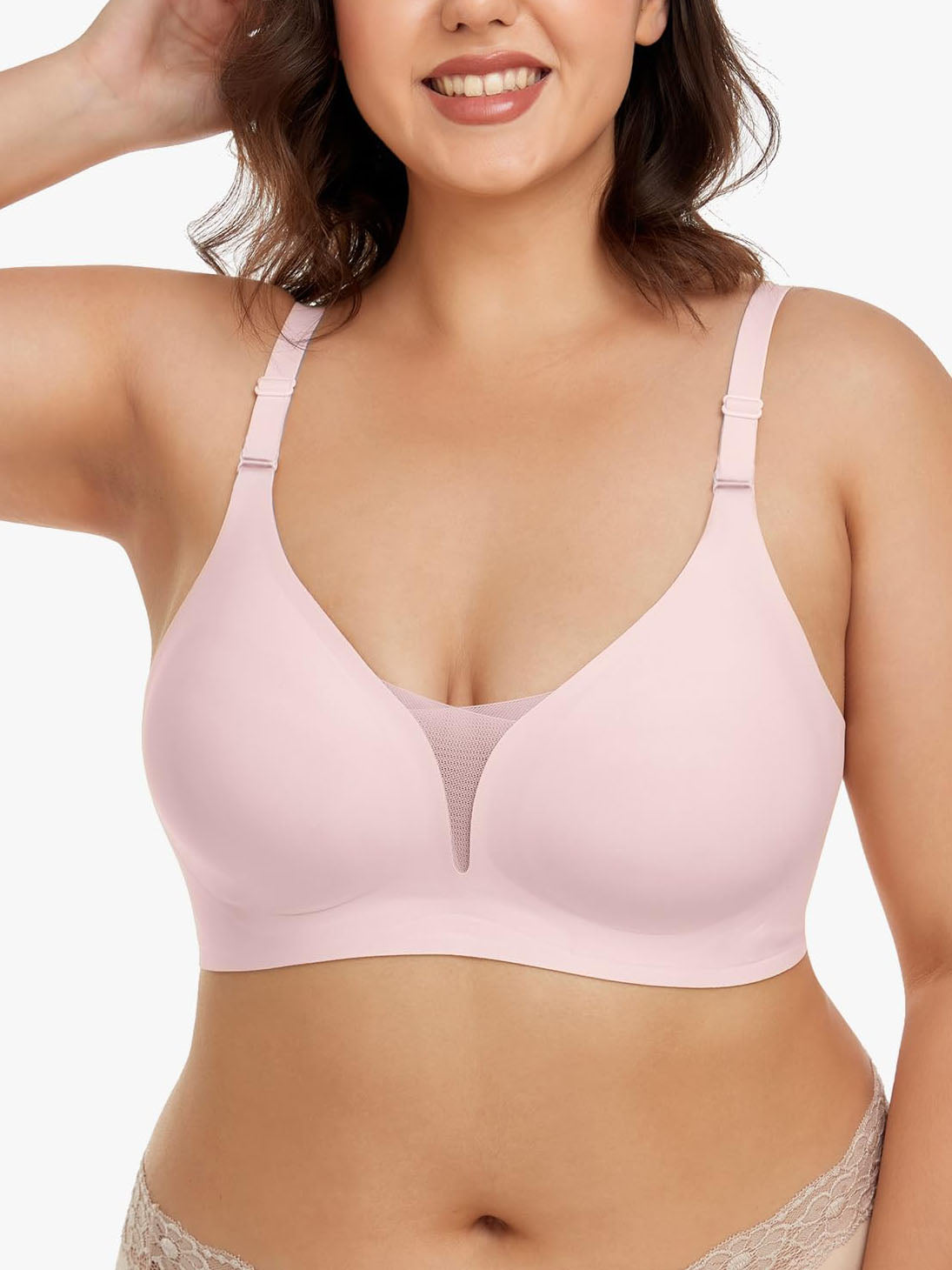 Mesh Bras for Women No Underwire Wireless Comfort Lift Push Up Bralettes for Women with Support and Bra Pink