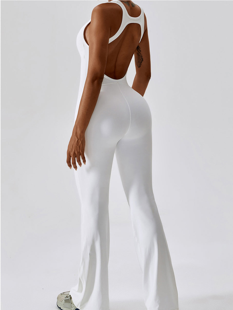 Brushed Flare Jumpsuit Open Back