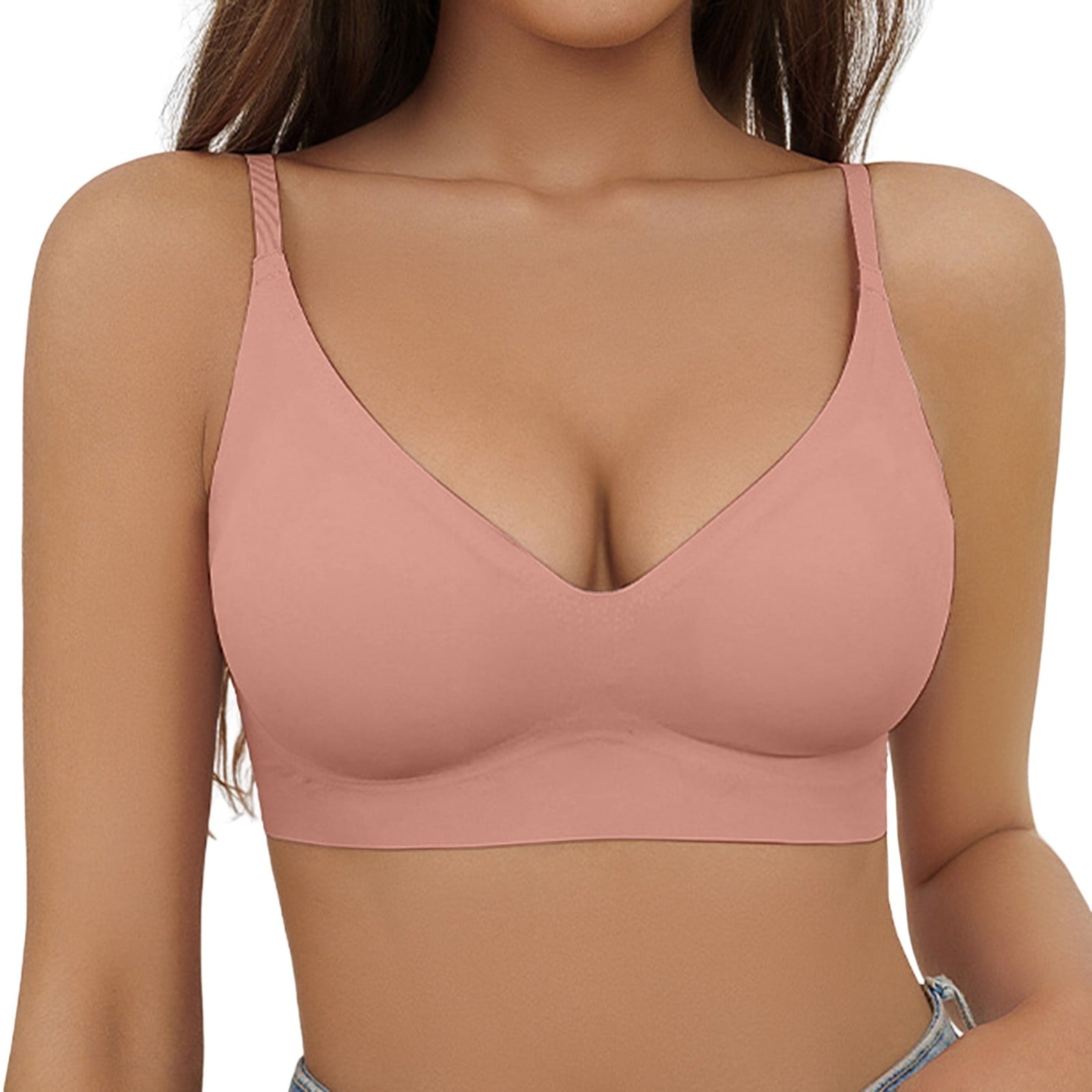 Solid Triangle Seamless Wireless Bra RosyBrown