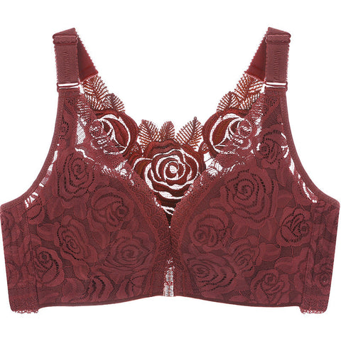 Plus Size Front Closure Floral Lace Wirefree Bra