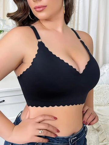 Semicircle Decorative Border Wireless Bra Black