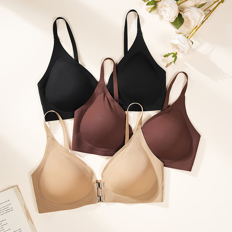 Solid Double Front Closures Wireless Bra Black