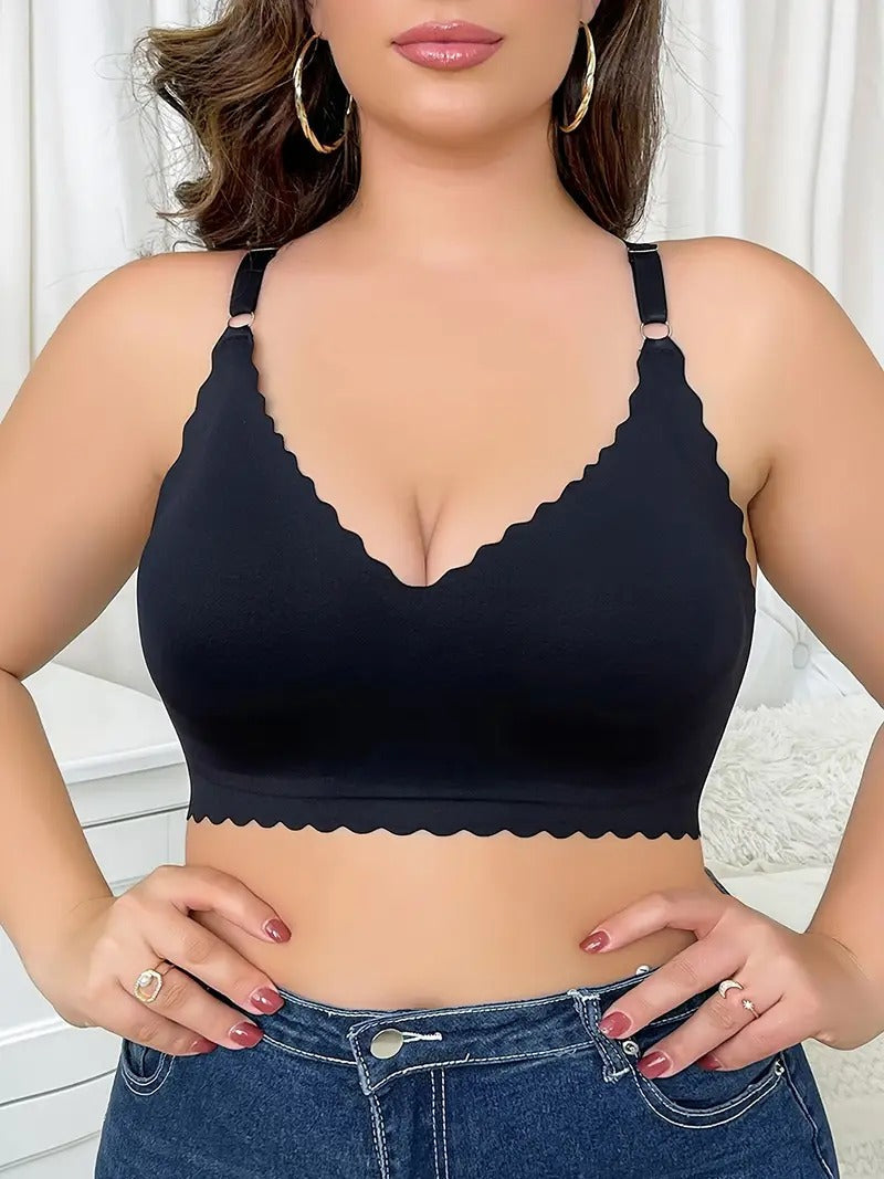 Semicircle Decorative Border Wireless Bra Black