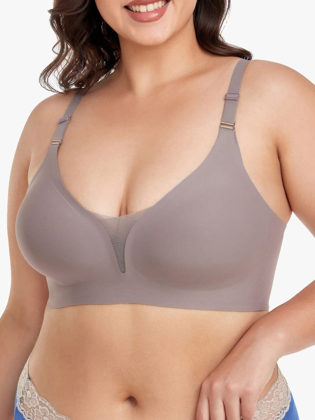 Mesh Bras for Women No Underwire Wireless Comfort Lift Push Up Bralettes for Women with Support and Bra Gray