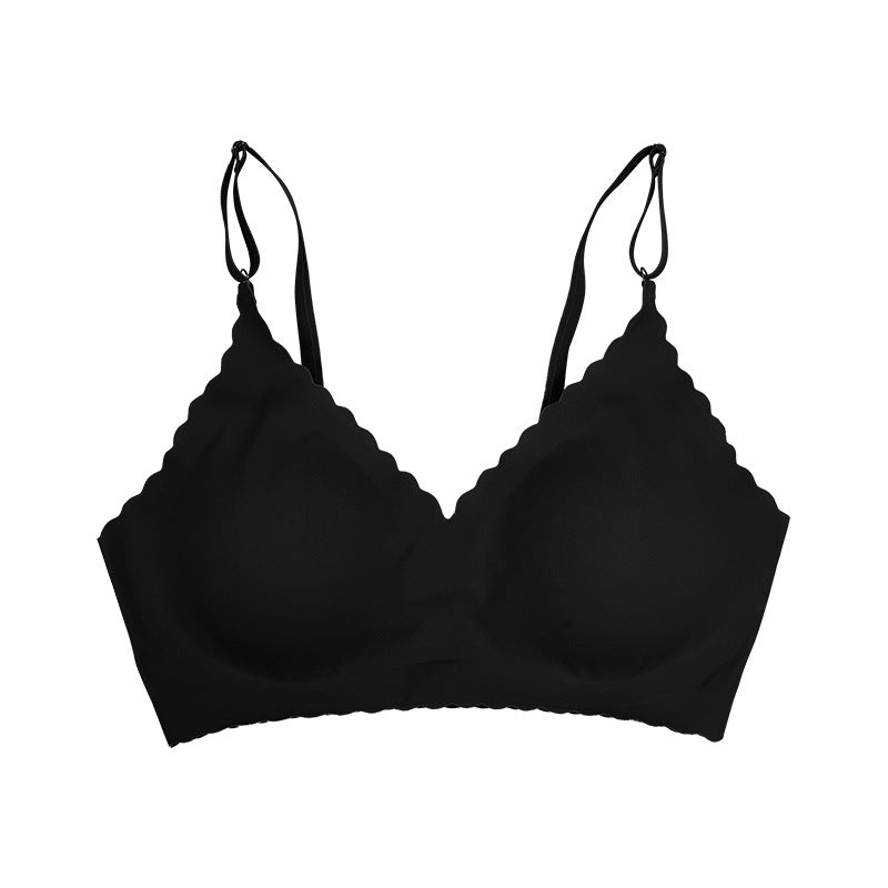 Semicircle Decorative Border Wireless Bra Black