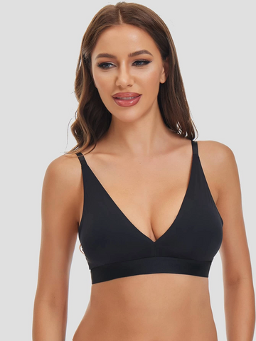 Bralette sólido sin aros con escote pronunciado