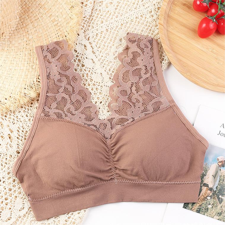 Bralette suave sin aros con escote en V profundo y encaje