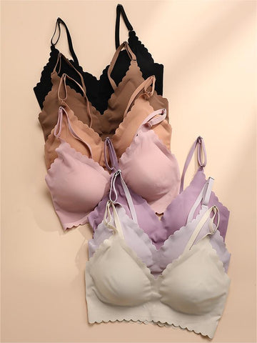 Semicircle Decorative Border Wireless Bra Pink