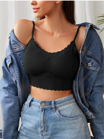 Top tipo bralette sin aros con espalda baja y borde ondulado