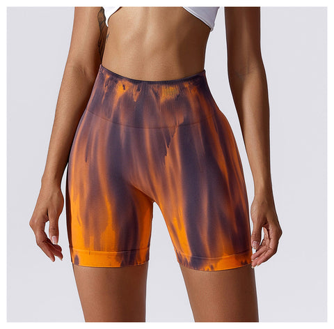 Nahtlose Yoga-Shorts mit Batikmuster 