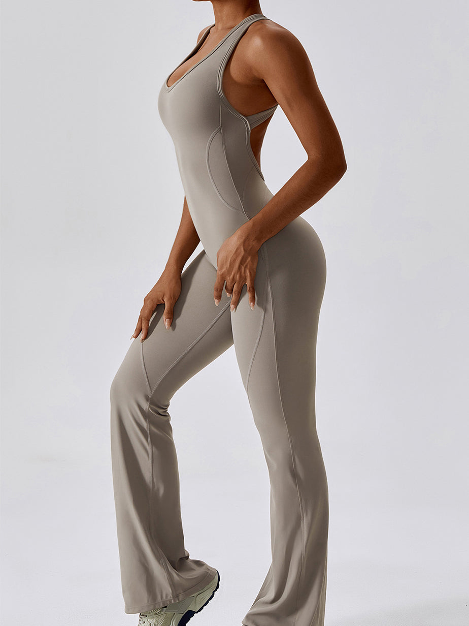 Brushed Flare Jumpsuit Open Back