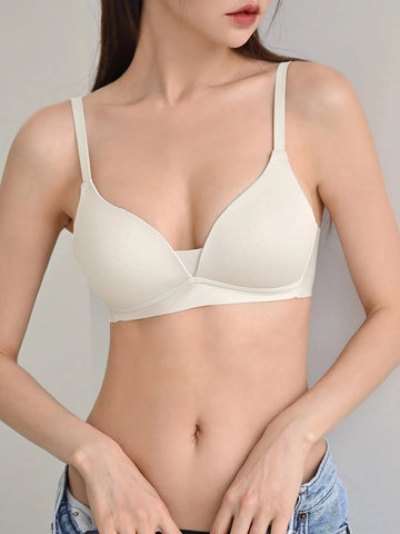 Solid No Show Wireless Bra Beige