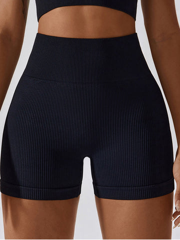 Nahtlose Yoga-Shorts mit Rippenmuster und Bauchkontrolle 