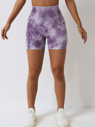 Pantalones cortos de yoga sin costuras con efecto tie-dye 