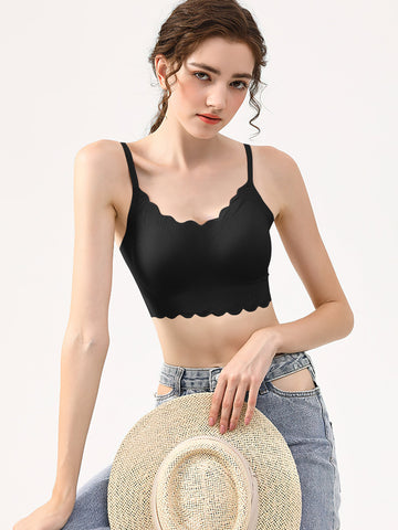 Top tipo bralette sin aros con espalda baja y borde ondulado