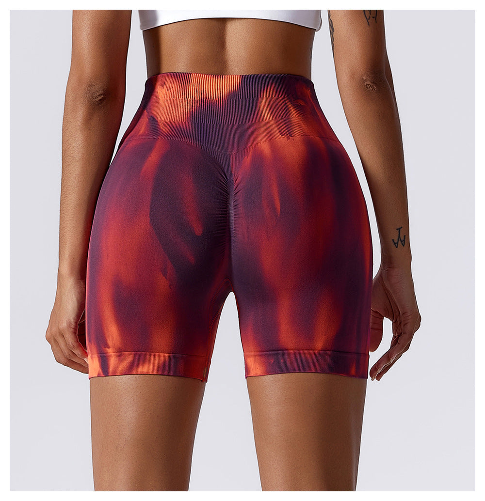 Nahtlose Yoga-Shorts mit Batikmuster 