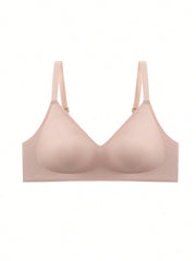 Push Up Seamless Bra For Small Breasts Women Padded 4cm Thick Cup Wire Free Chest Gathered Bra Tops Beige