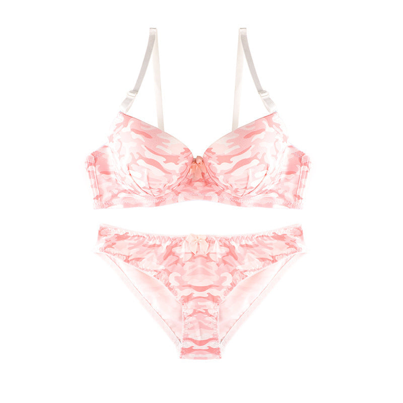 Pink Print Bow Push-up Bra & Underwear Set