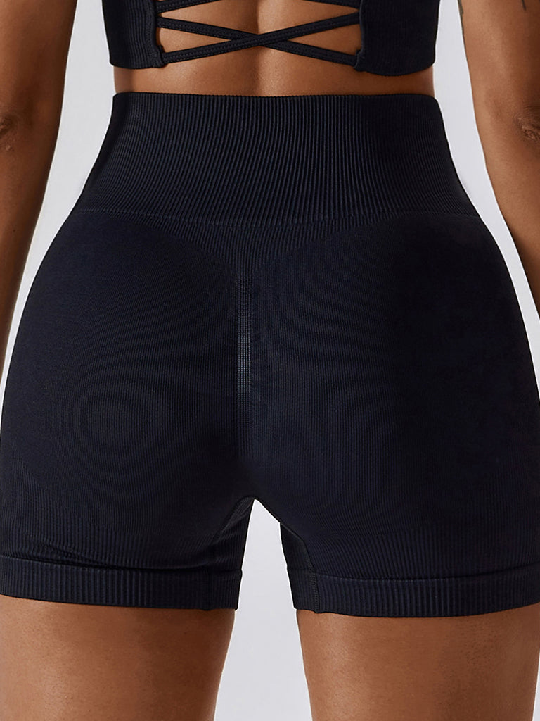 Nahtlose Yoga-Shorts mit Rippenmuster und Bauchkontrolle 