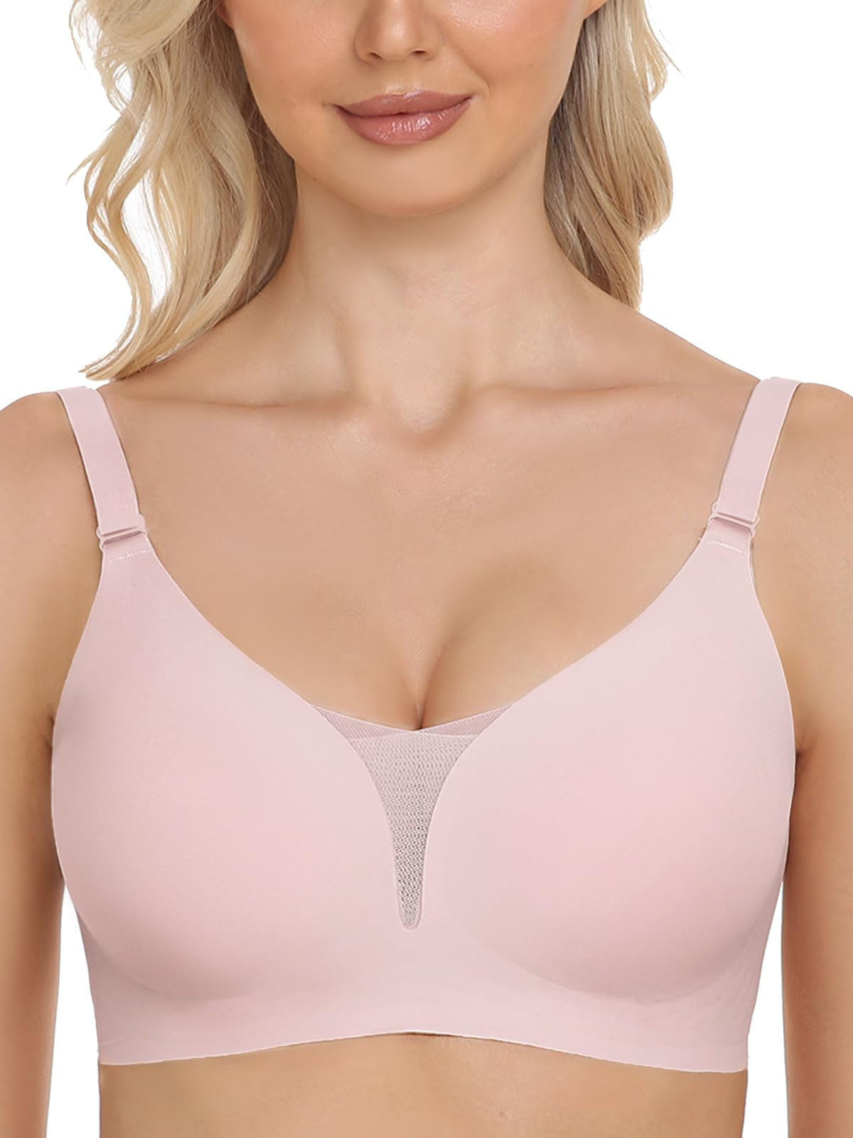 Mesh Bras for Women No Underwire Wireless Comfort Lift Push Up Bralettes for Women with Support and Bra Pink