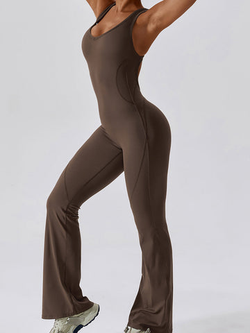 Brushed Flare Jumpsuit Open Back