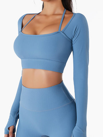 Live In Rib Halter Long Sleeve Crop Top