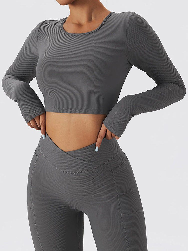 Live In Rib Backless Long Sleeve Crop Top