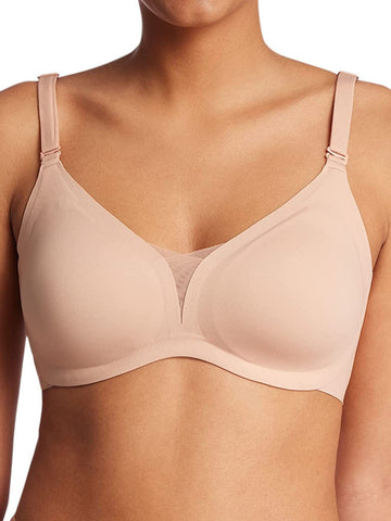 Bügelloser BH und Tanga aus Netzstoff in Beige