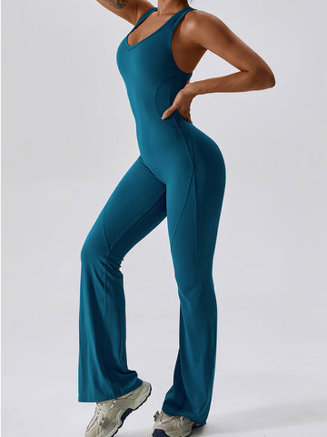 Brushed Flare Jumpsuit Open Back