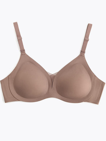 Bügelloser BH und Tanga aus Netzstoff in Beige