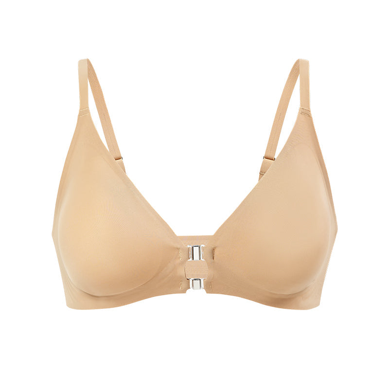 Solid Double Front Closures Wireless Bra Tan