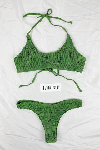 Forest Green Smocked Bikini Bottoms