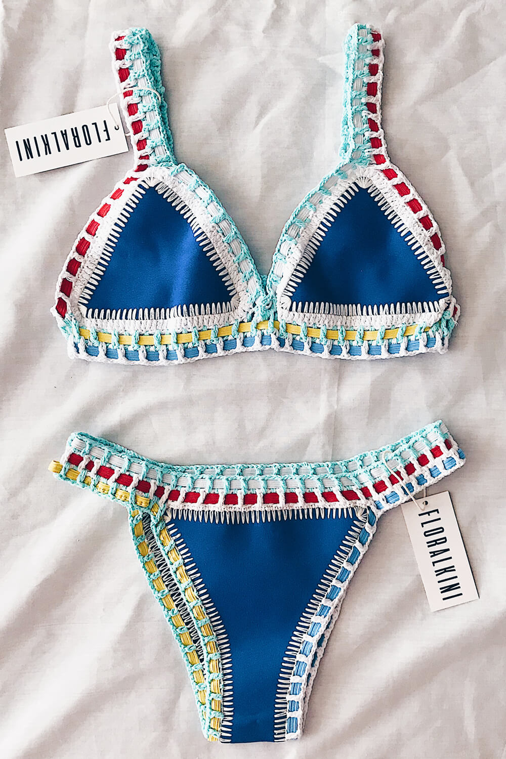 Blue Handmade Crochet Reversible Triangle Bikini Top
