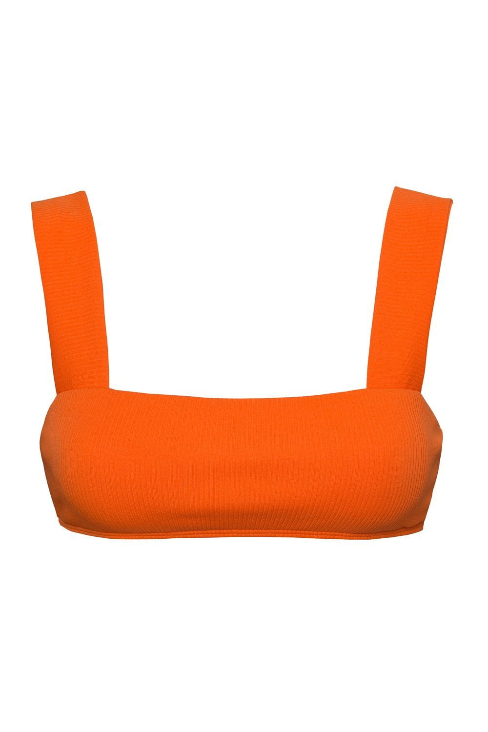 Orange Ribbed Square Thick Shoulder Bikini Top