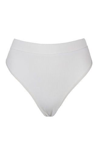 White Ribbed High Waist Bikini Bottoms