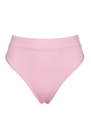 Pink Ribbed High Waist Bikini Bottoms