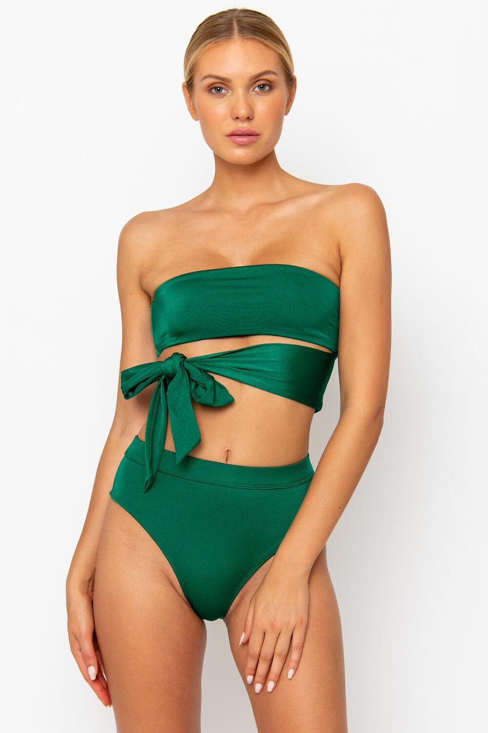 Parte inferior de bikini de cintura alta verde