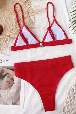 Braguita de bikini de cintura alta con canalé rojo