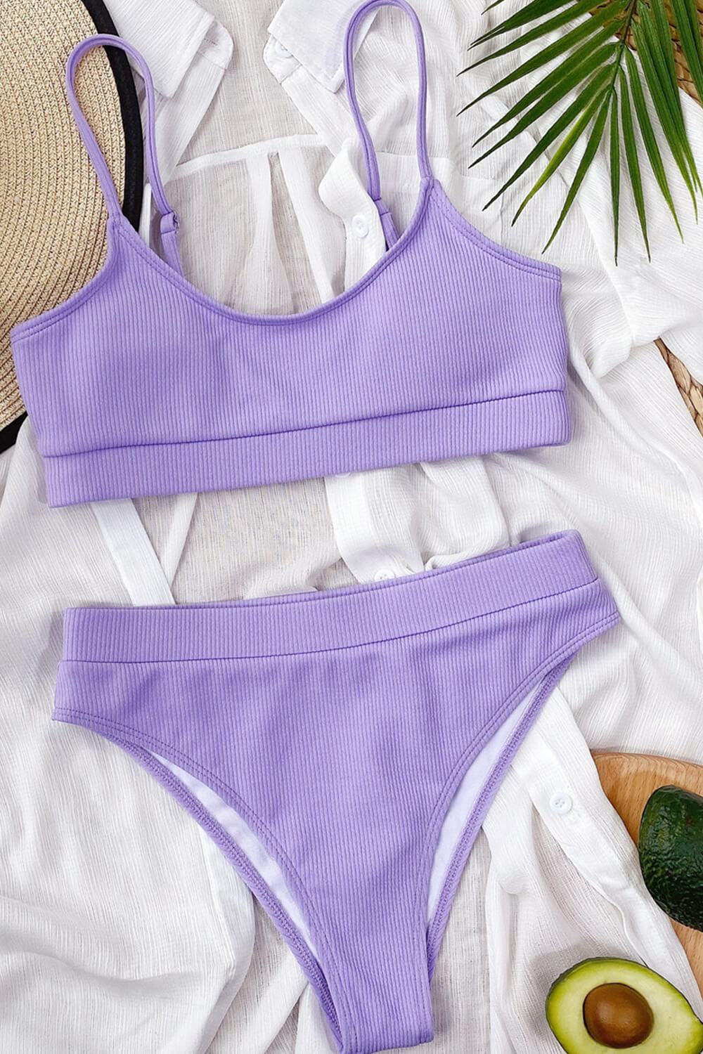 Purple Rib High Waisted Bikini Bottom