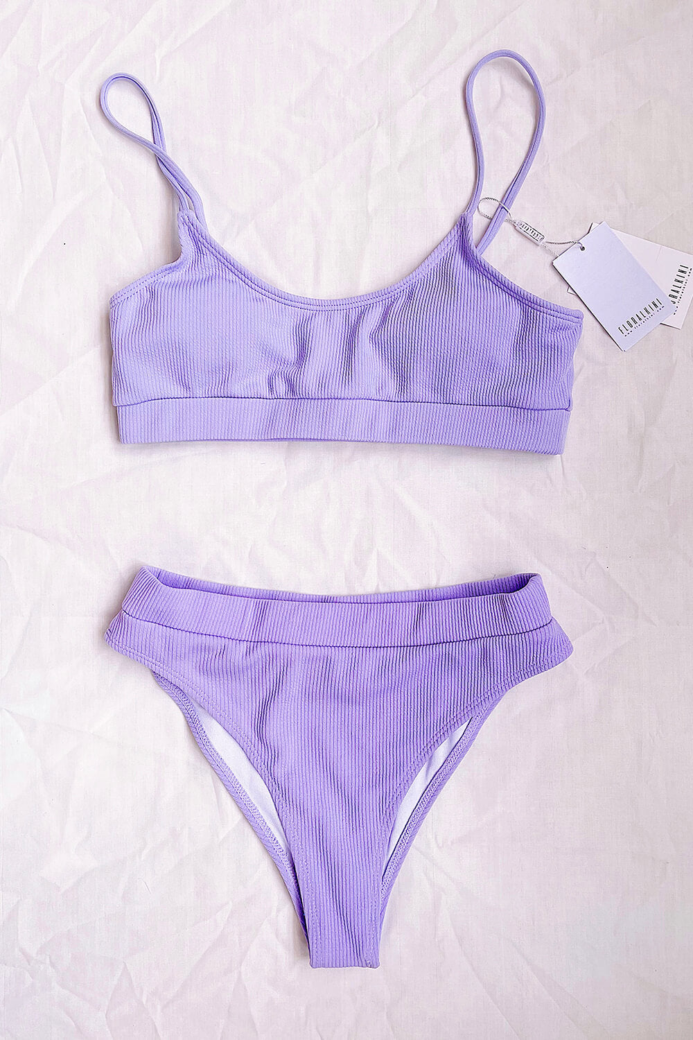 Braguita de bikini de cintura alta con canalé morado